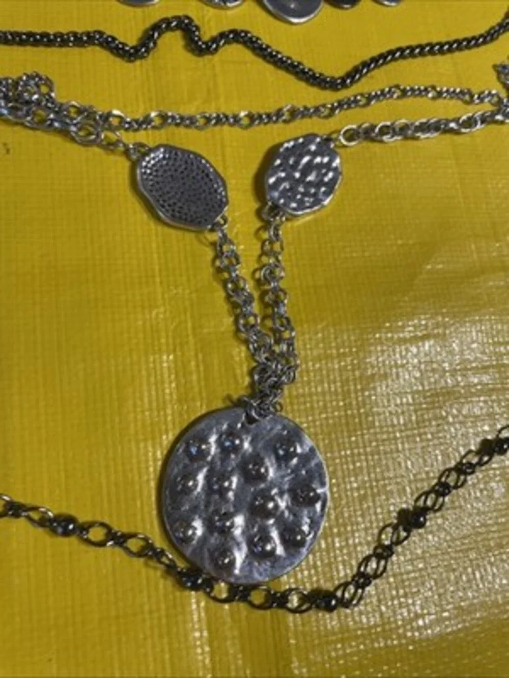 Boho Multi Strand Layered Statement Necklace Hammered Coin Studded Charm